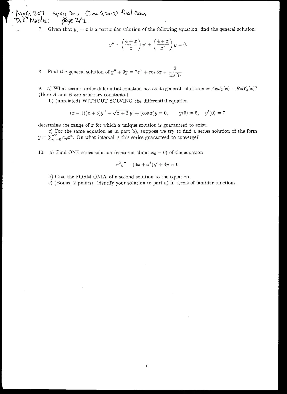 MATH 202 Final, Spring 2003, page 2
