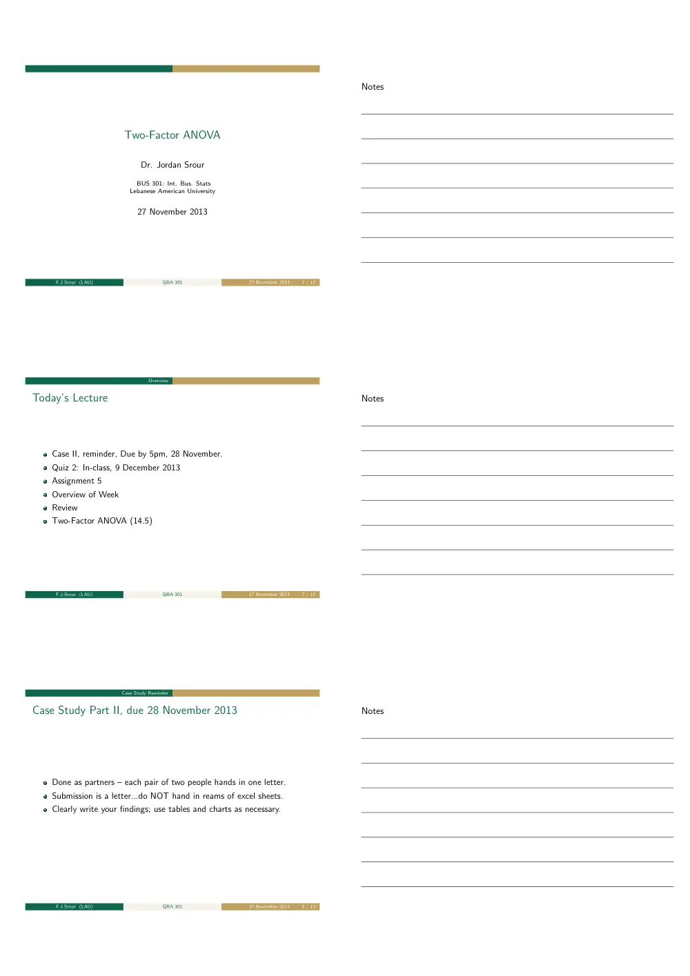 QBA 301 Chapter Two Factor Anova, Spring 2014, page 1