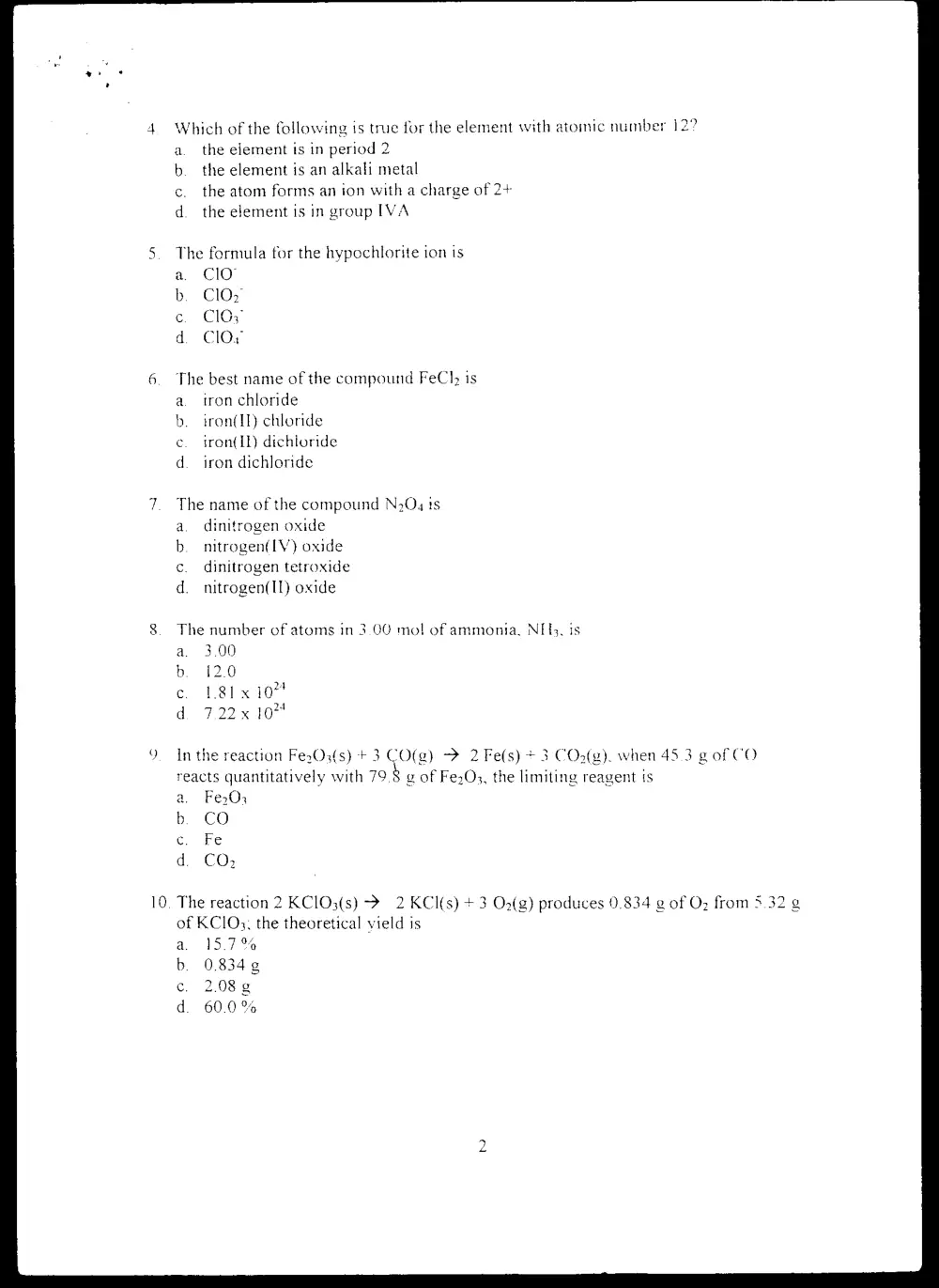 CHEM 101 Final, Fall 1997, page 2
