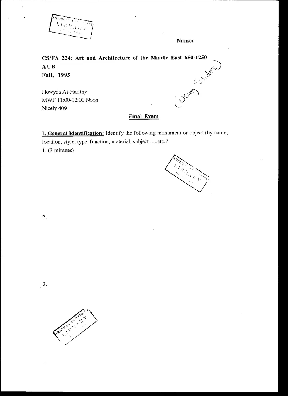 CVSP 224 Final, Fall 1995, page 1