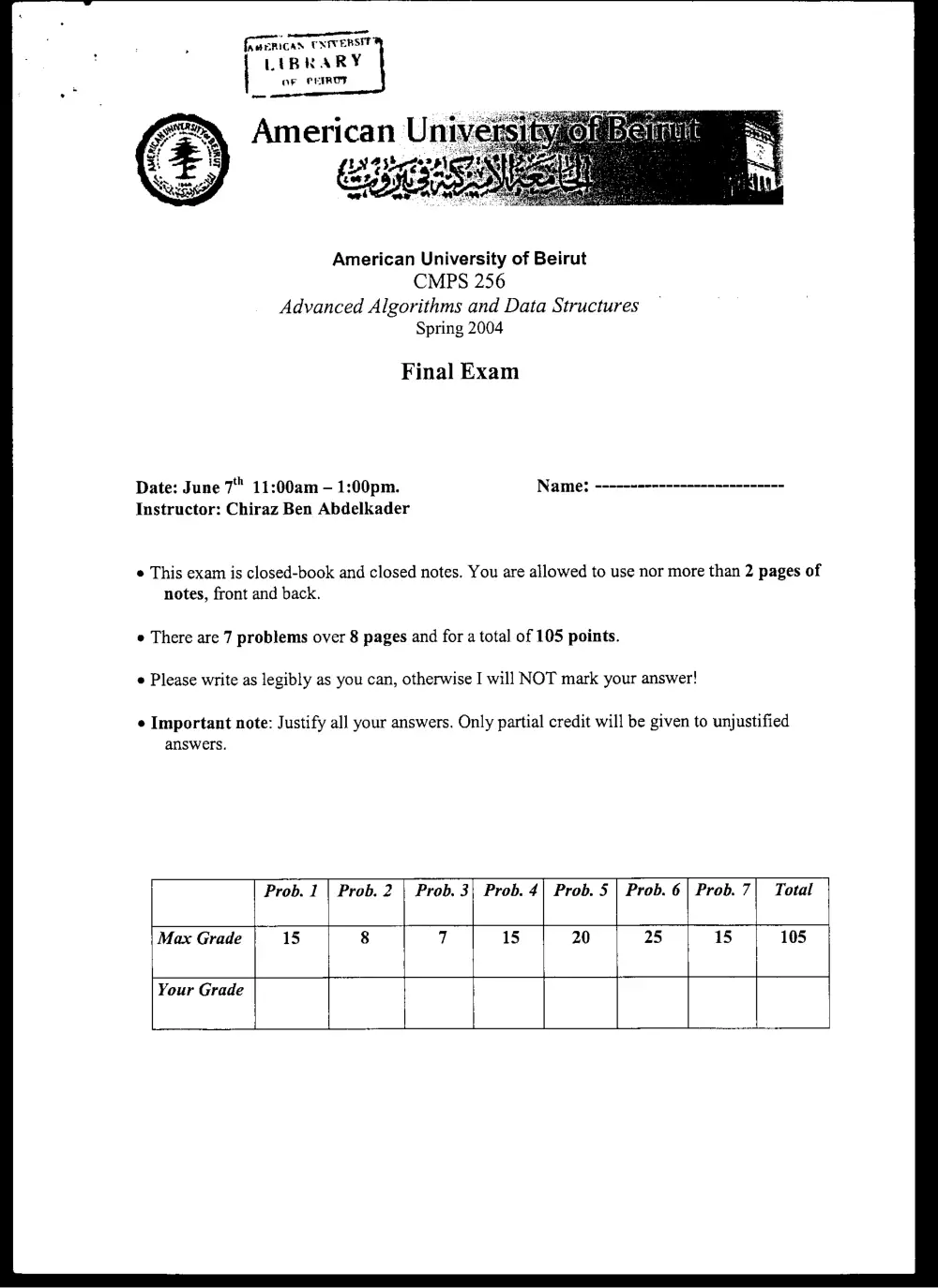 CMPS 256 Final, Spring 2004, page 1