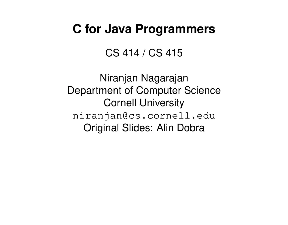 CSC 320 Tutorial Learning C for JAVA Users, Fall 2014, page 1