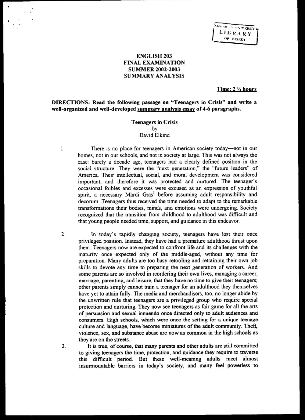 ENG 203 Final, Summer 2003, page 1