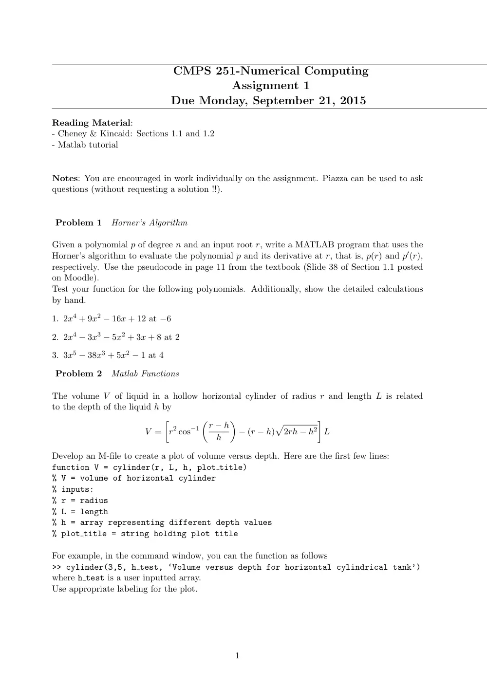 CMPS 251 Homework Assignment 1, Fall 2015, page 1