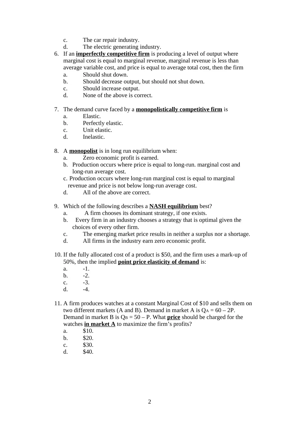 BUSS 230 Final, Spring 2008, page 2