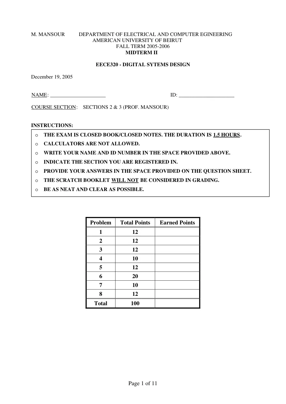 EECE 320 Midterm, Fall 2005, page 1