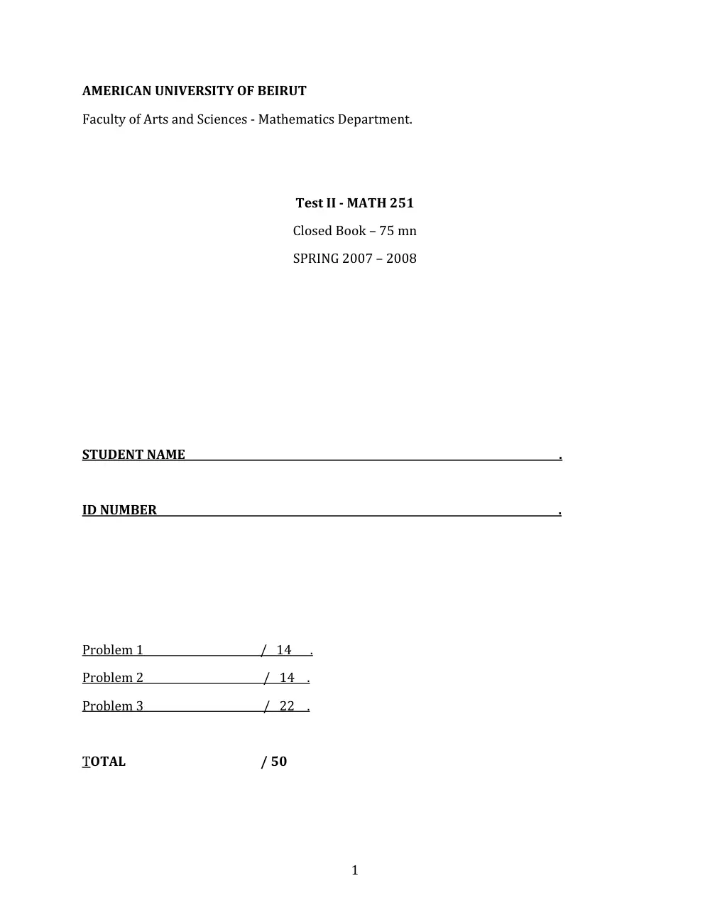 MATH 251 Exam 2, Spring 2008, page 1