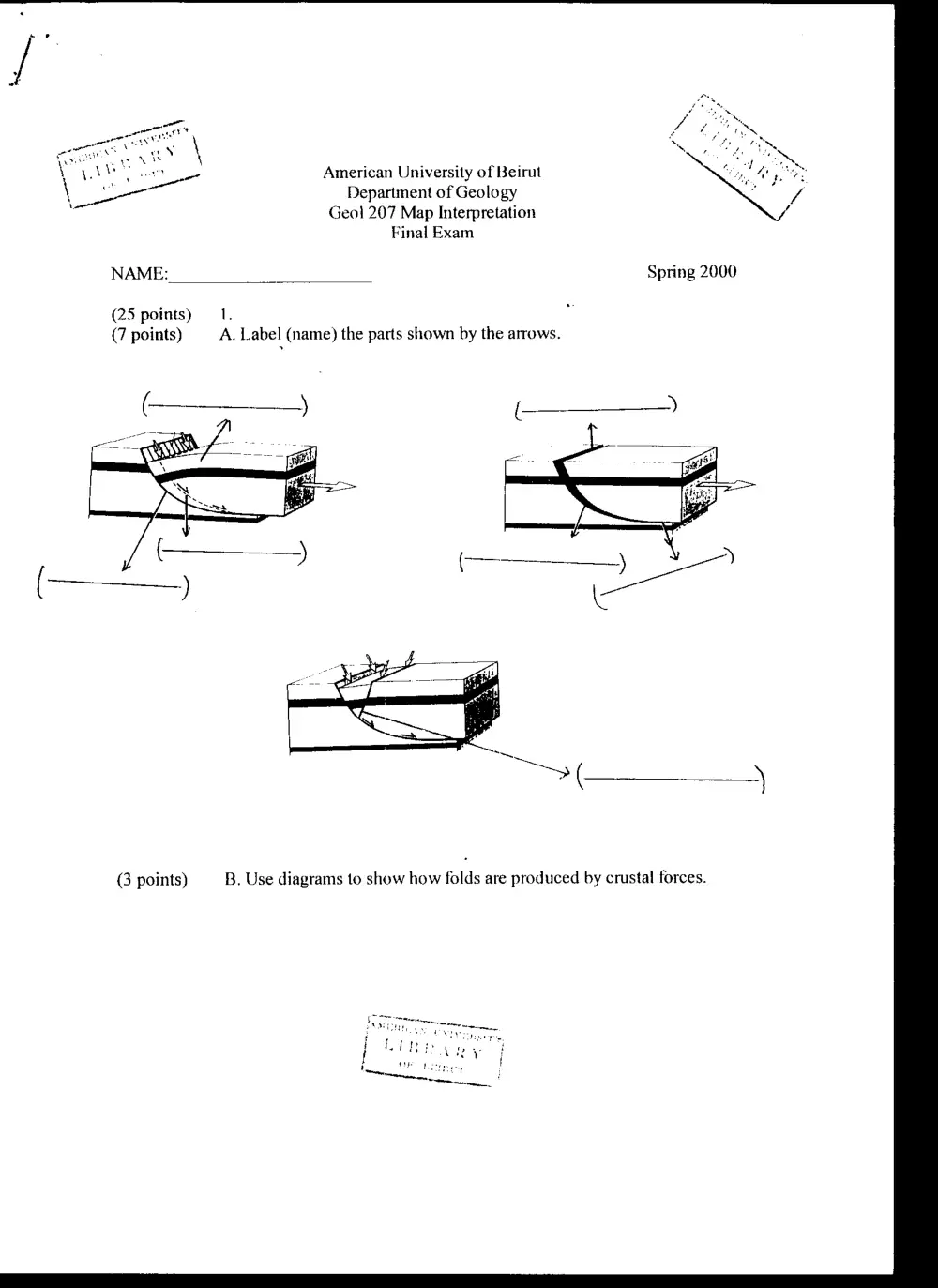 GEOL 207 Final, Spring 2000, page 1