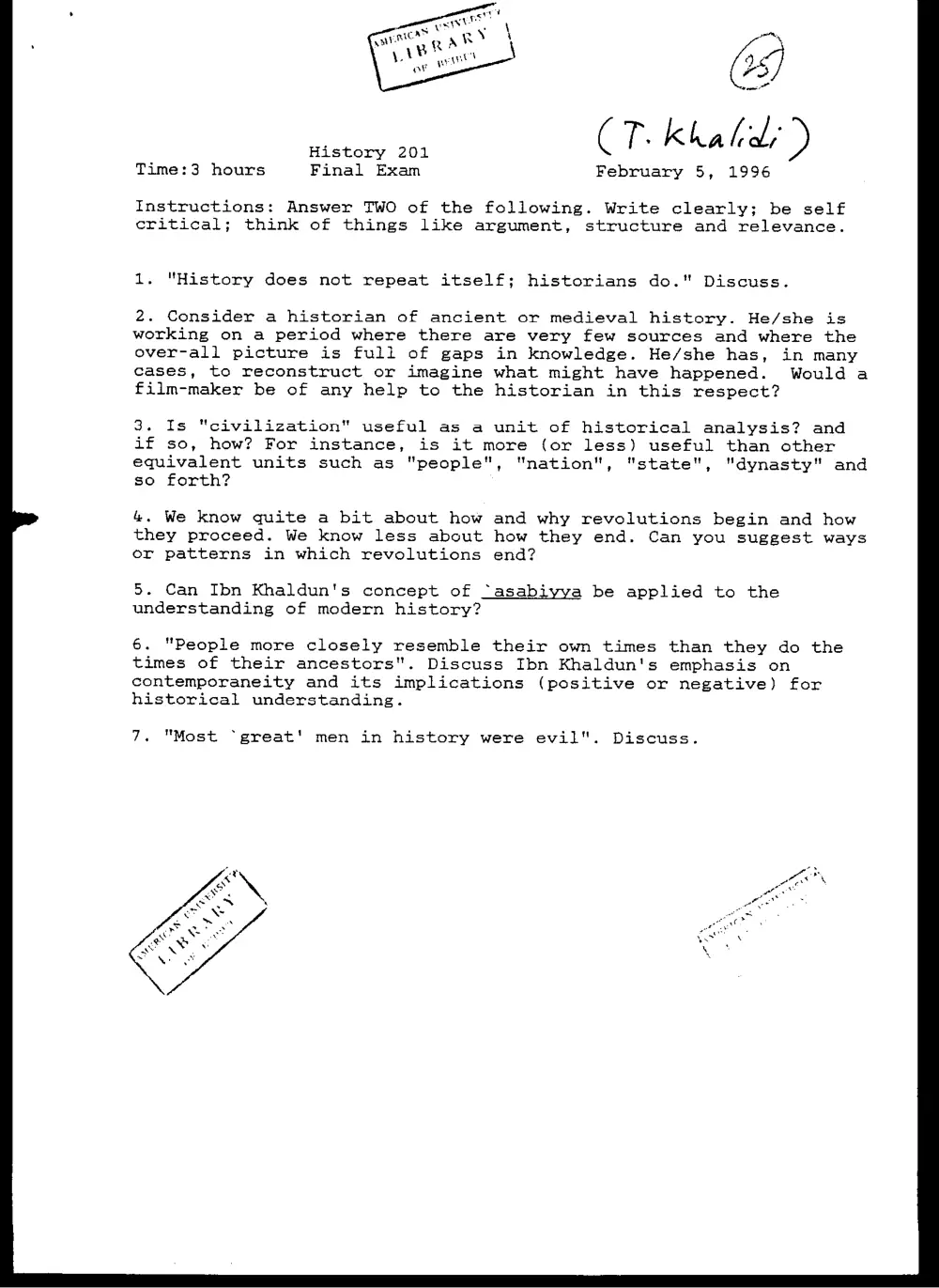 HIST 201 Final, Fall 1995, page 1