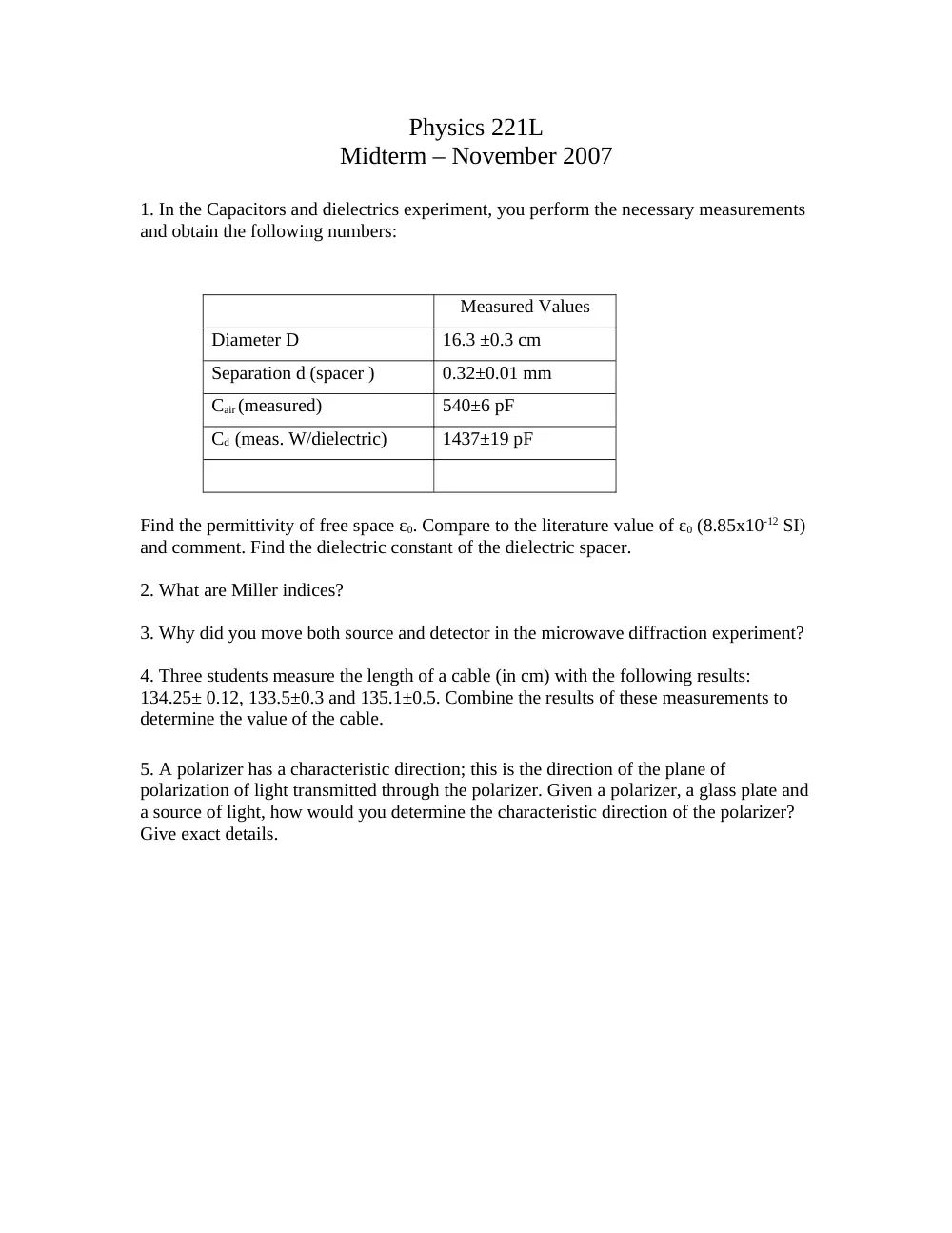 PHYS 221L Midterm, Fall 2007, page 1