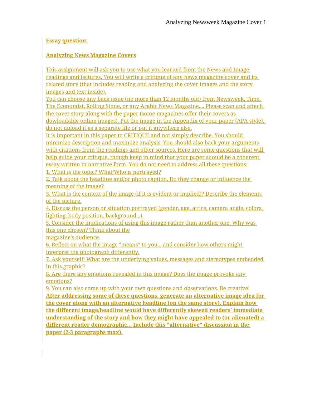 MCOM 207 Essay 1 Question and Answer + Instructor Comments, Fall 2012, page 1