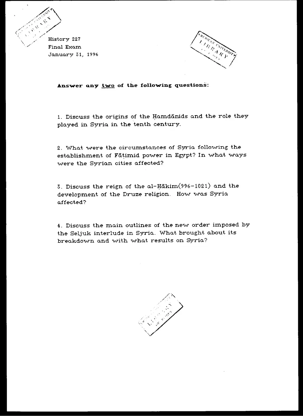 HIST 227 Final, Fall 1995, page 1