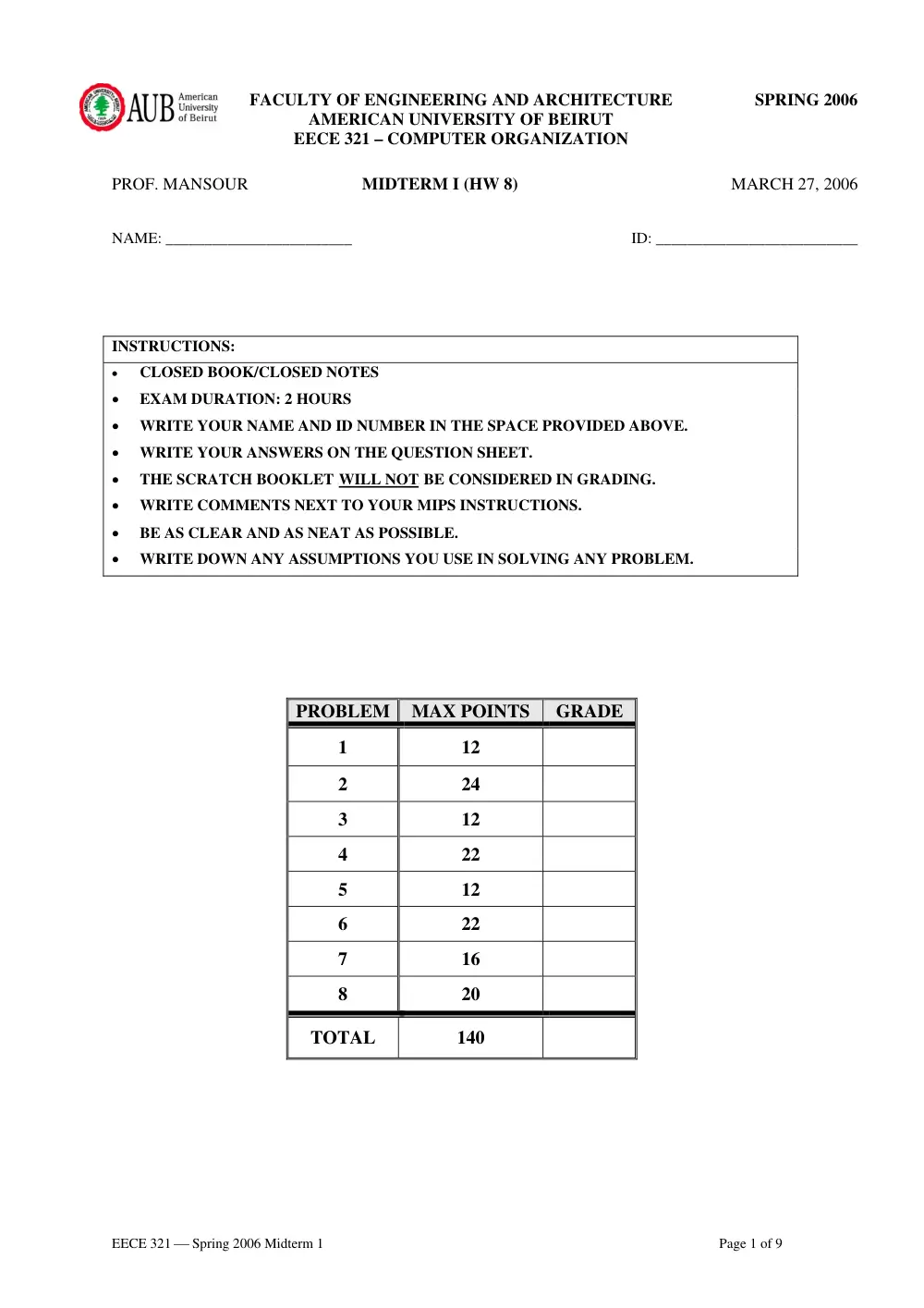 EECE 321 Midterm, Spring 2006, page 1