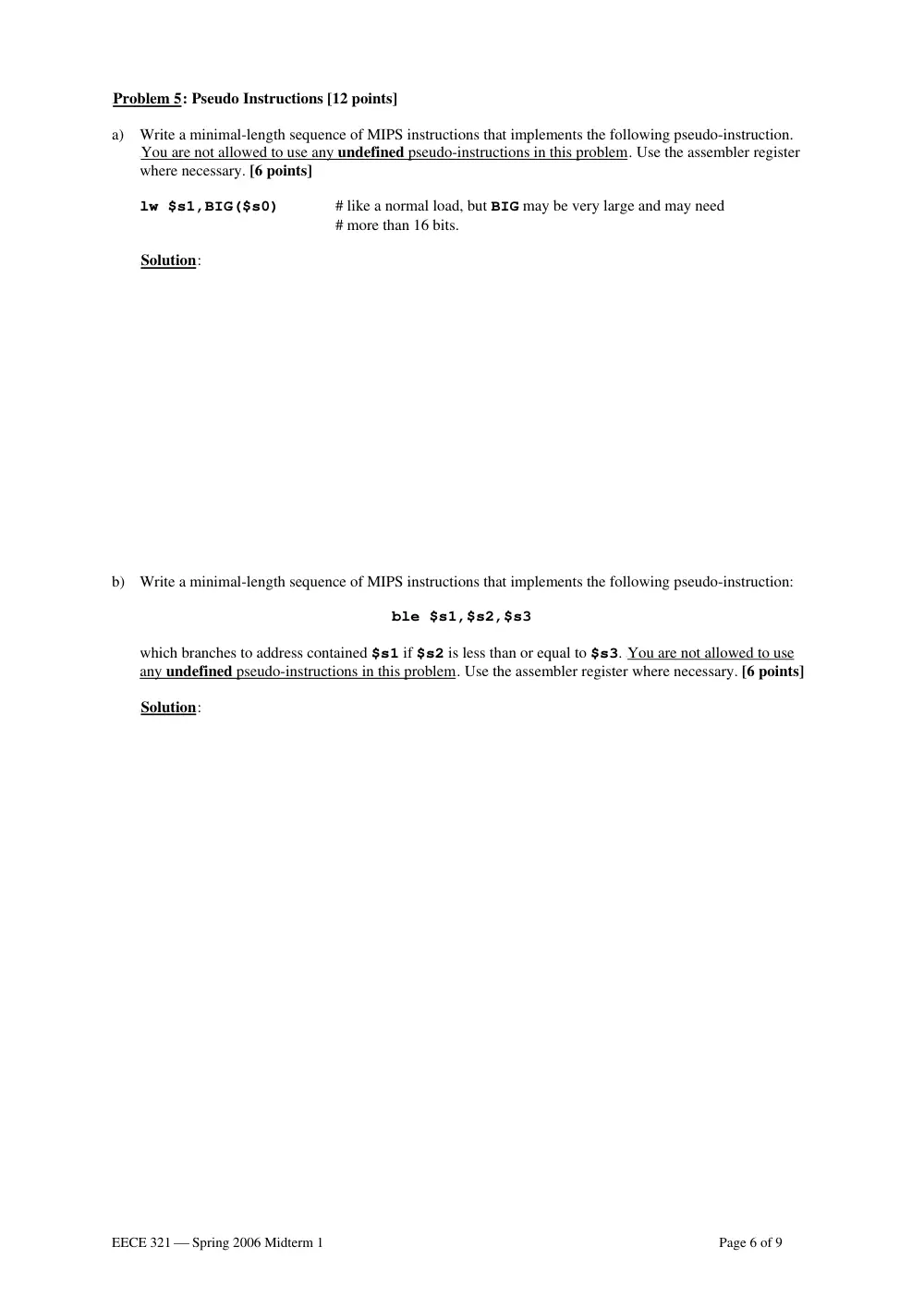 EECE 321 Midterm, Spring 2006, page 6