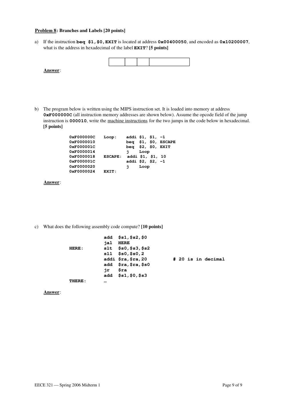 EECE 321 Midterm, Spring 2006, page 9