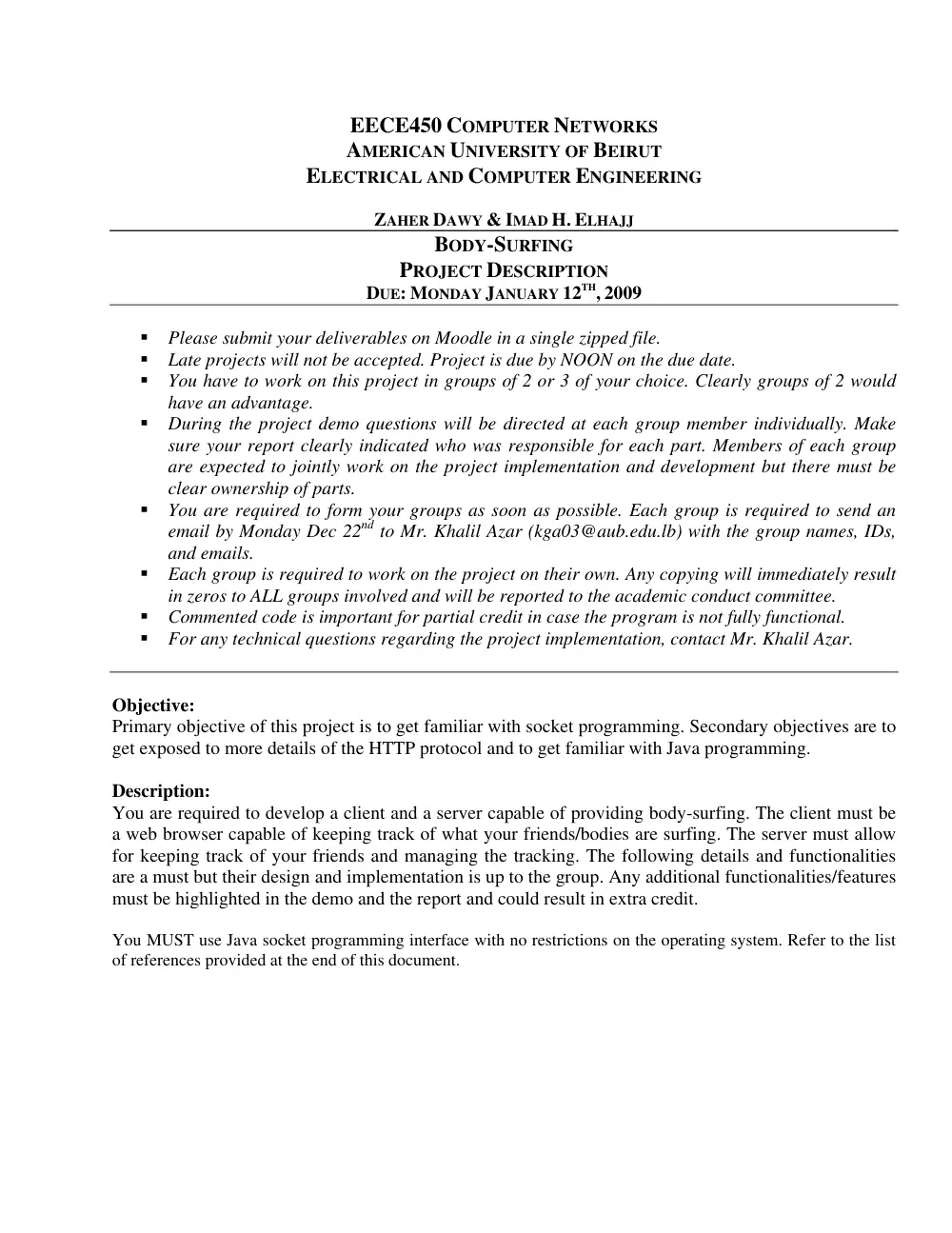 EECE 450 Project, Fall 2009, page 1