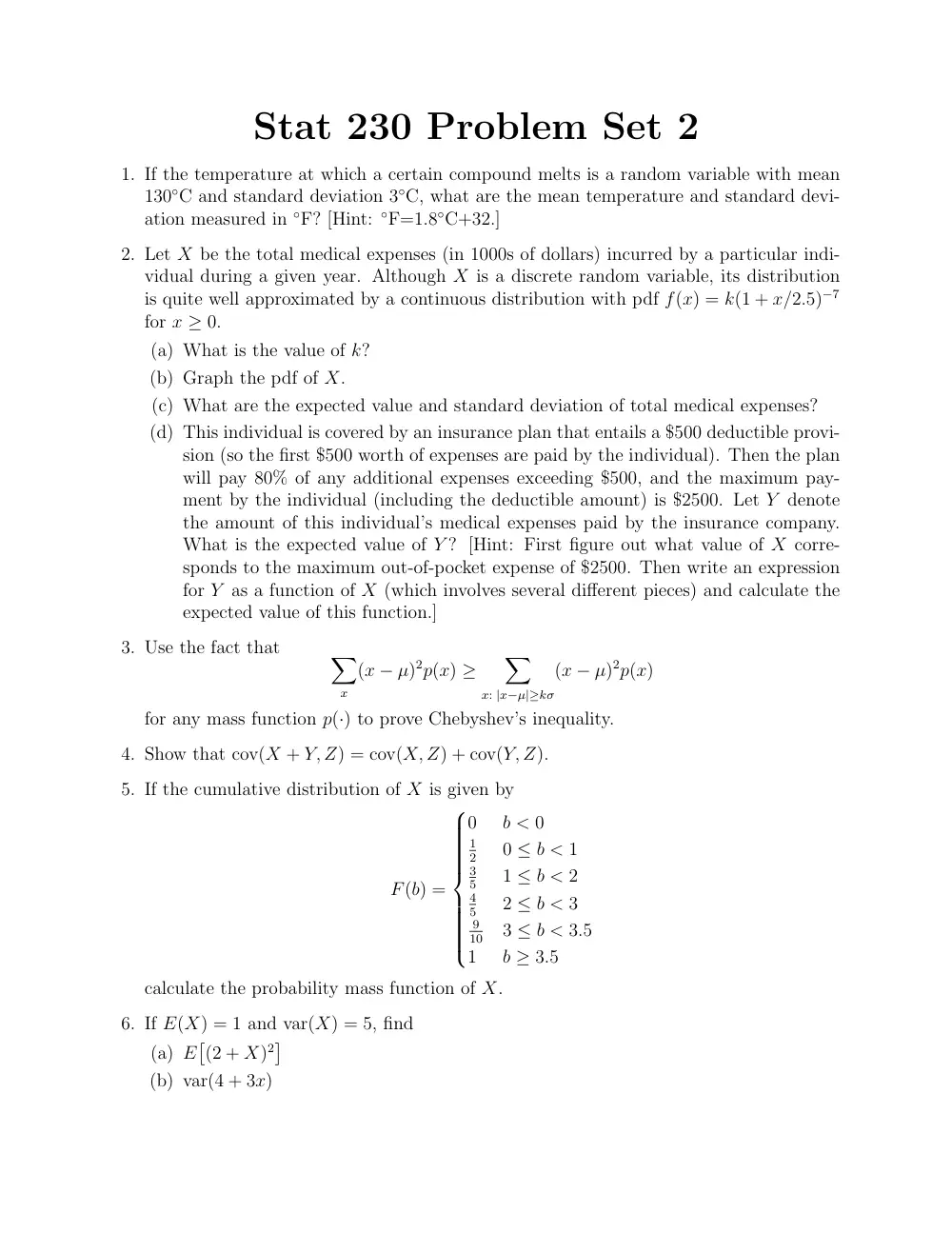 STAT 230 Problems Set 2, Fall 2012, page 1