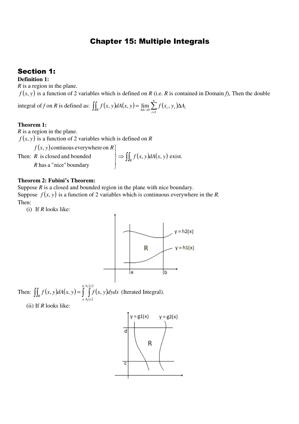 MATH 201 Chapter 15 Summary, Fall 2011, page 1