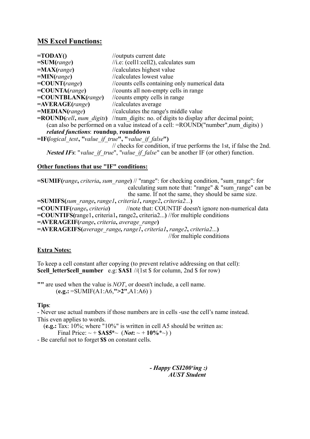 CSI 200 Useful File, Spring 2012, page 1