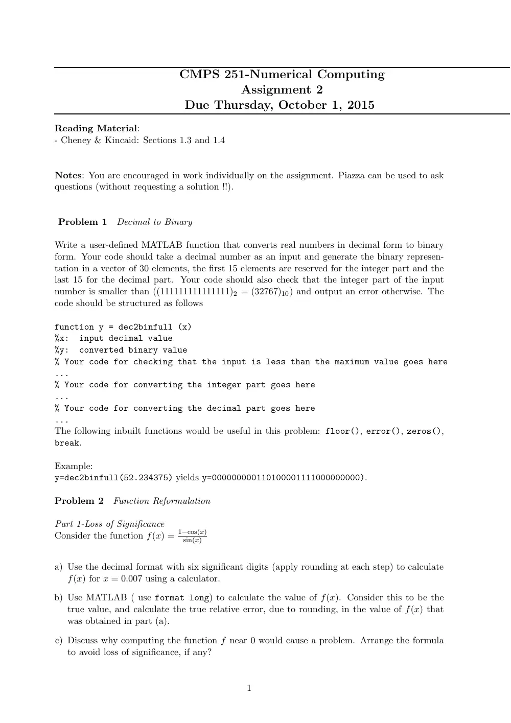 CMPS 251 Homework Assignment 2, Fall 2015, page 1