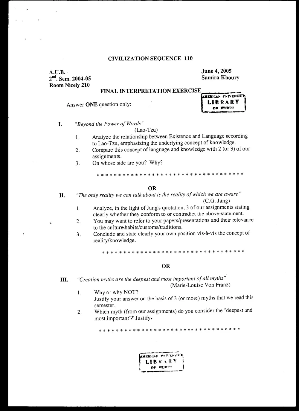 CVSP 110 Final, Spring 2005, page 1