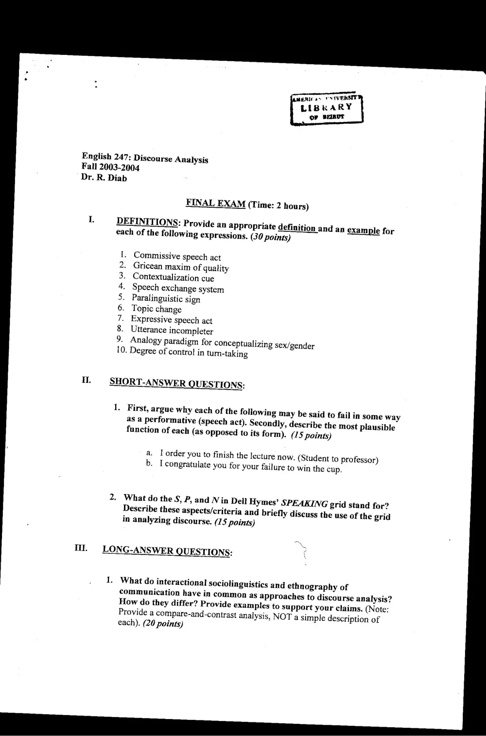 ENG 247 Final, Fall 2003, page 1