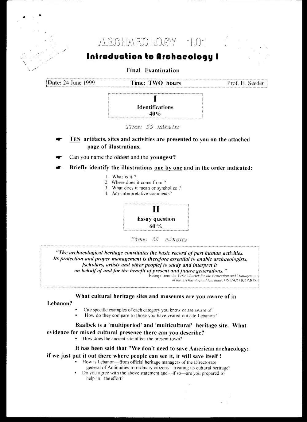 AROL 101 Final, Spring 1999, page 1