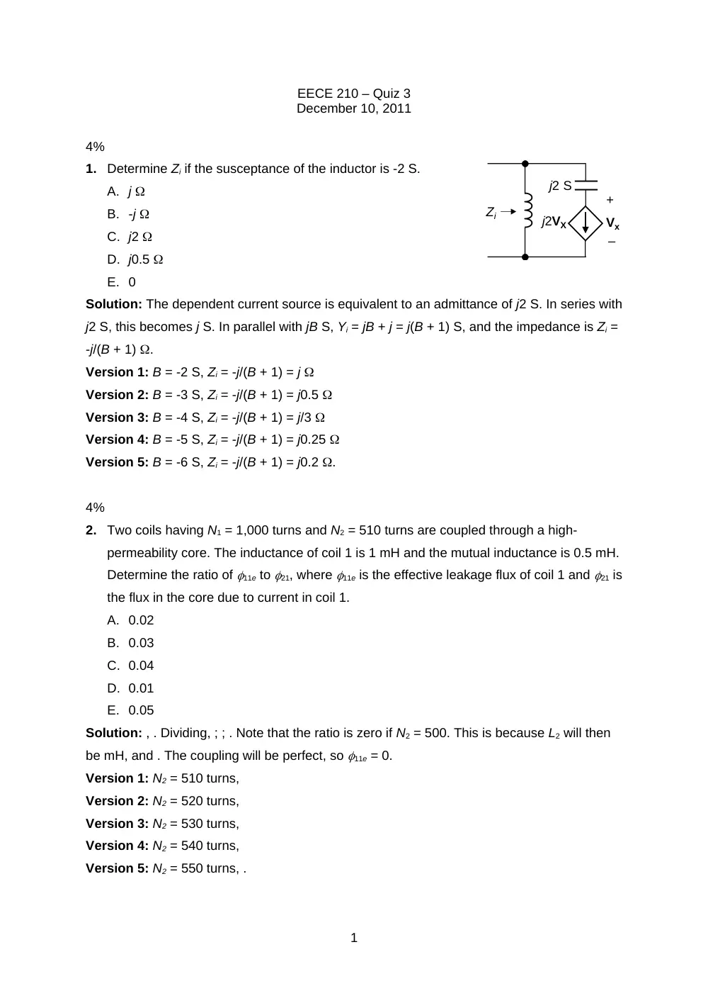EECE 210 Exam 3 with Solution, Fall 2011, page 1