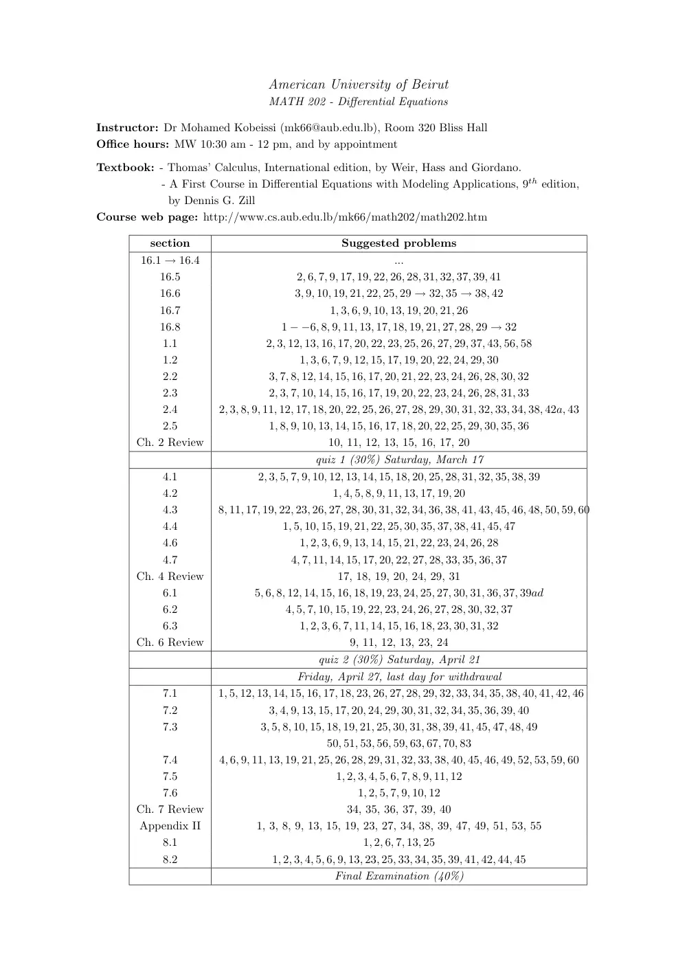 MATH 202 Syllabus, Spring 2012, page 1