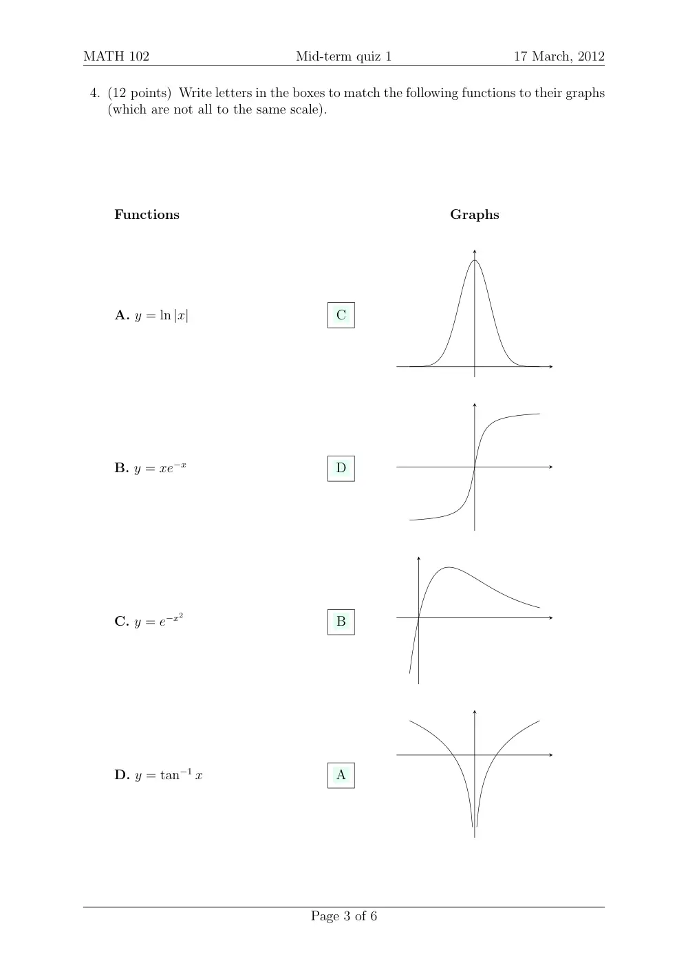 MATH 102 Exam 1 With Solution, Spring 2012, page 3