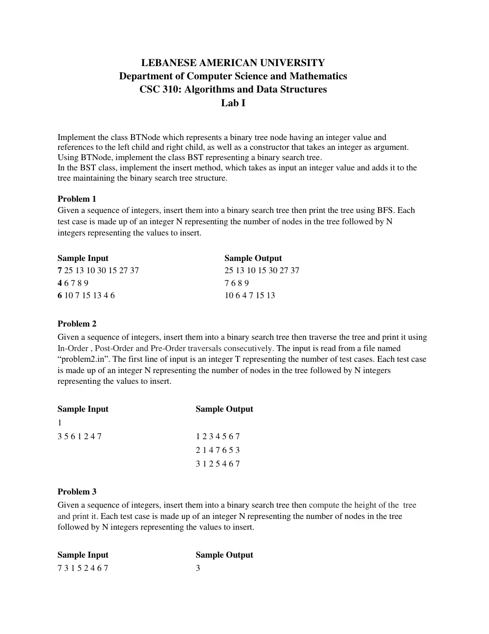 CSC 310 Lab CSC310, Spring 2018, page 1