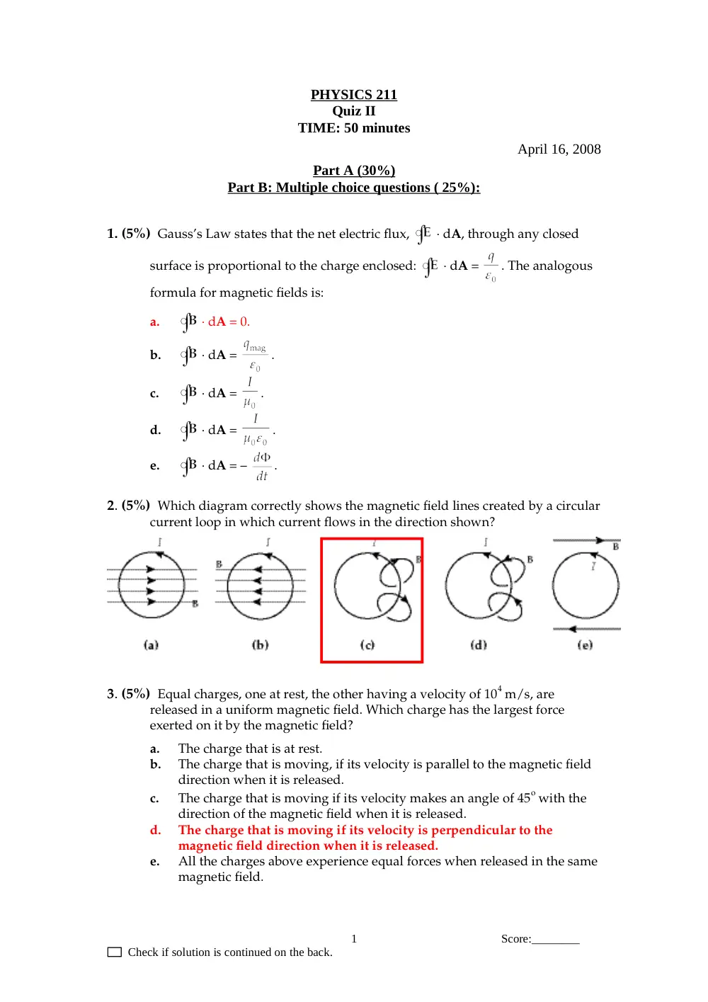 PHYS 211 Exam 2, Spring 2007, page 1