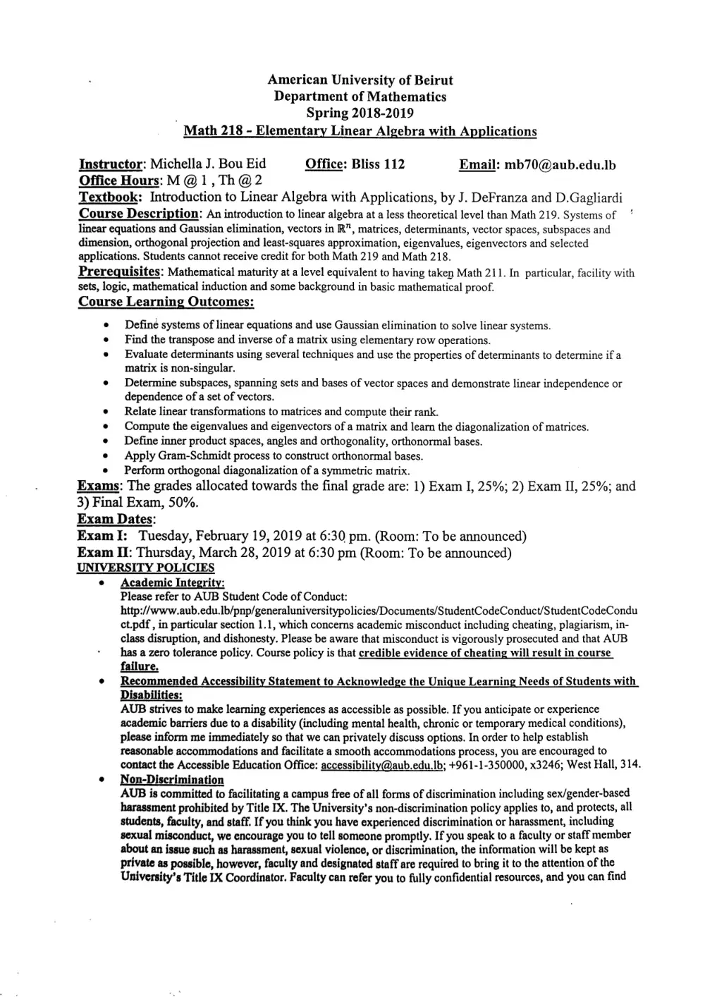 MATH 218 Syllabus, Spring 2019, page 1
