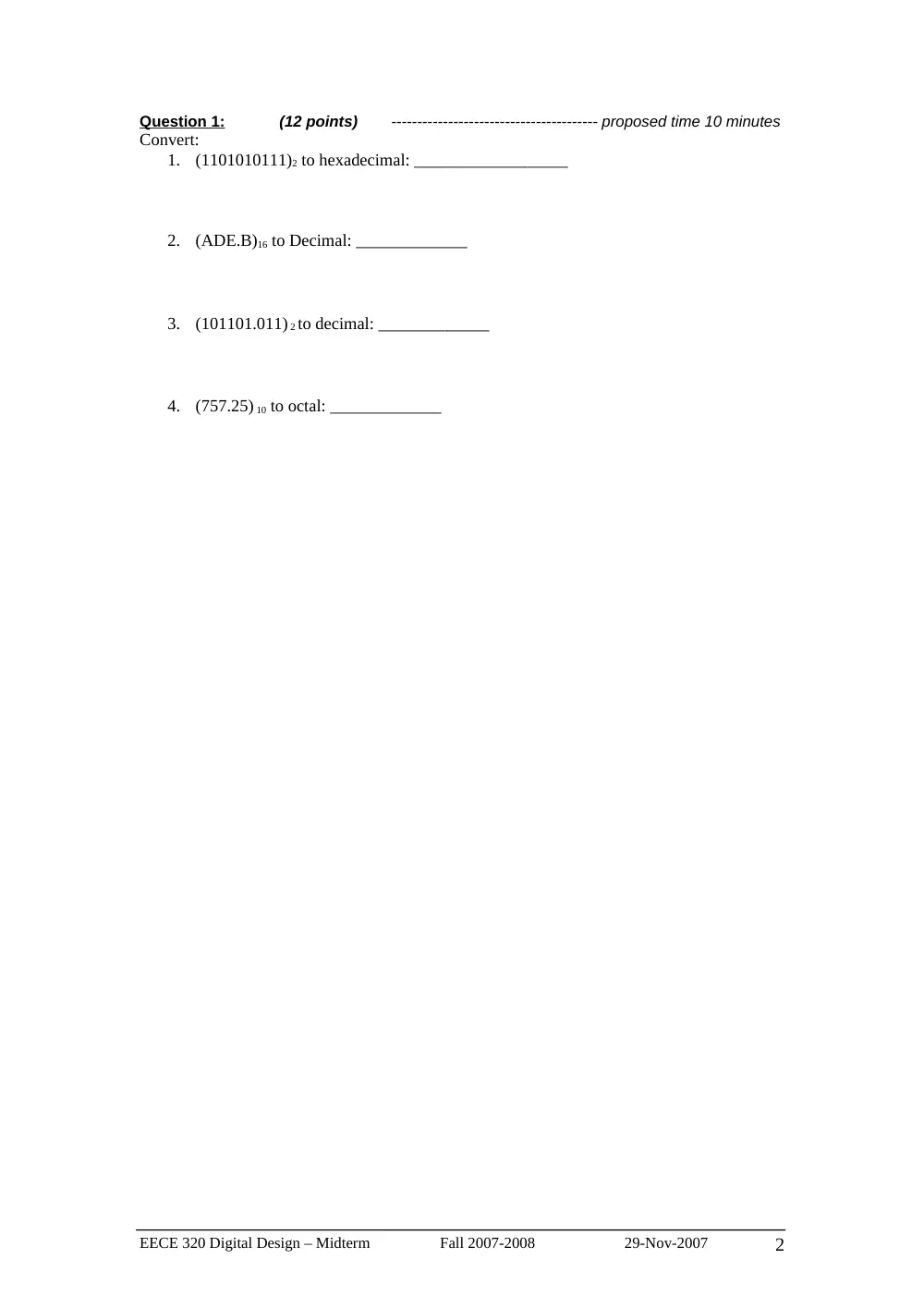 EECE 320 Midterm, Fall 2007, page 2
