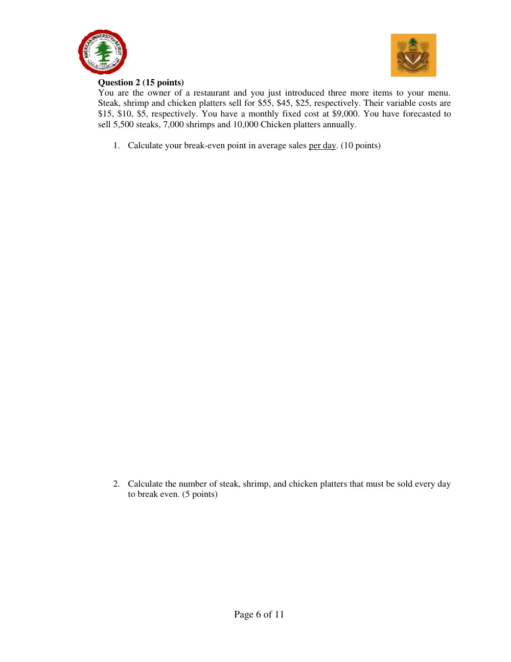 DCSN 200 Midterm, Fall 2009, page 6