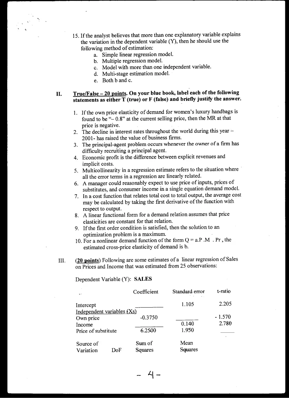 BUSS 230 Midterm, Fall 2001, page 4