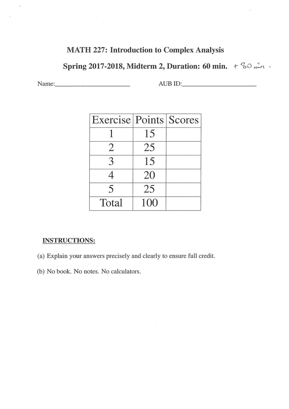 MATH 227 Exam 2, Spring 2018, page 1