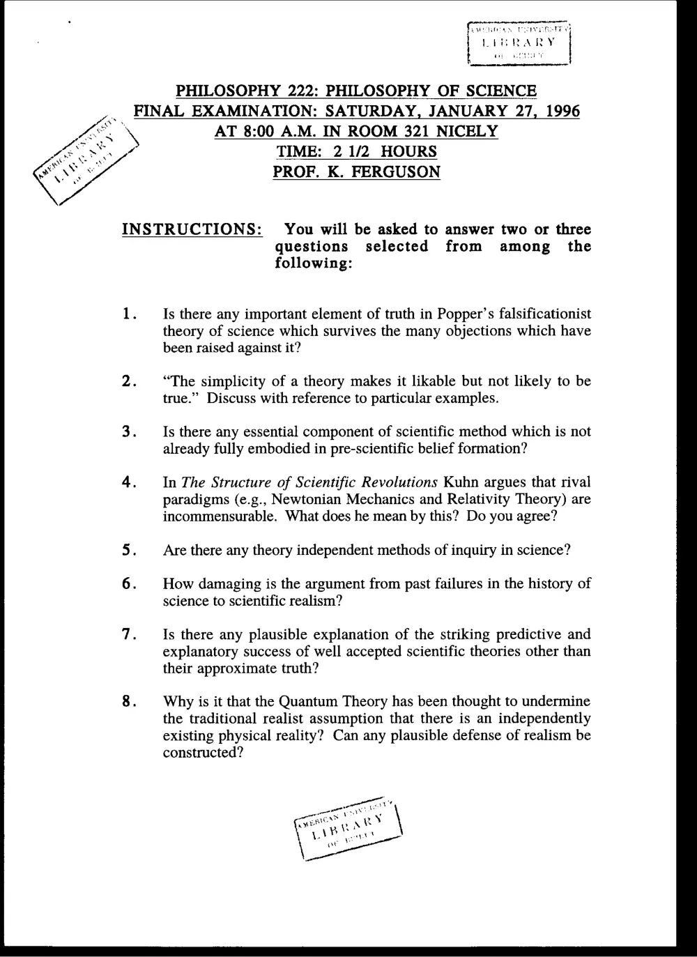PHIL 222 Final, Fall 1995, page 1