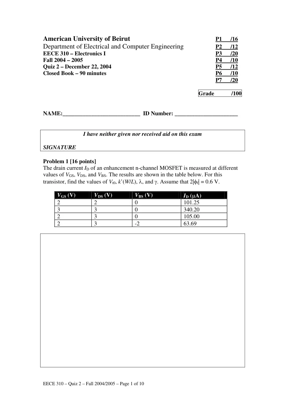 EECE 310 Exam 2, Fall 2004, page 1