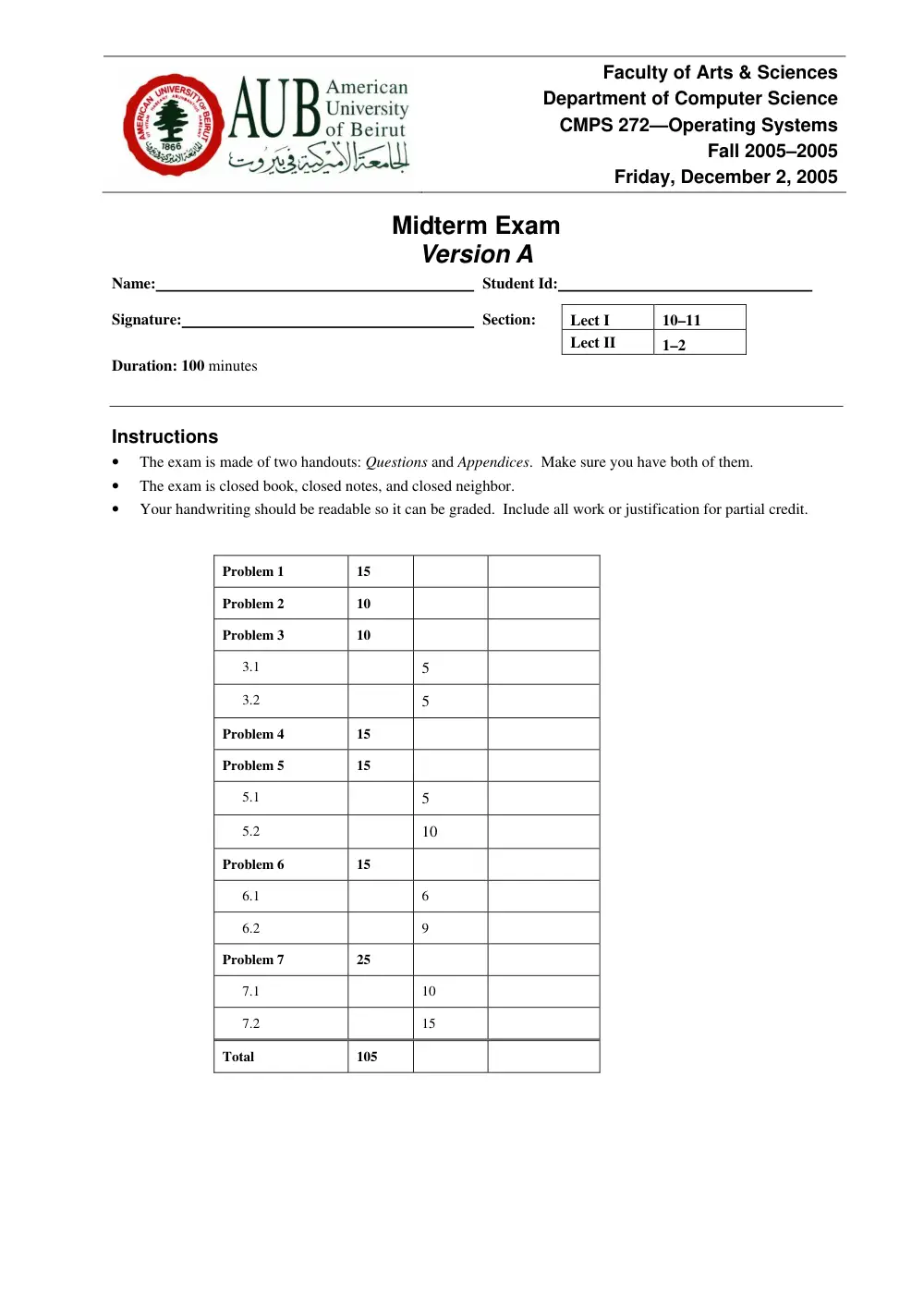 CMPS 272 Midterm, Fall 2005, page 1