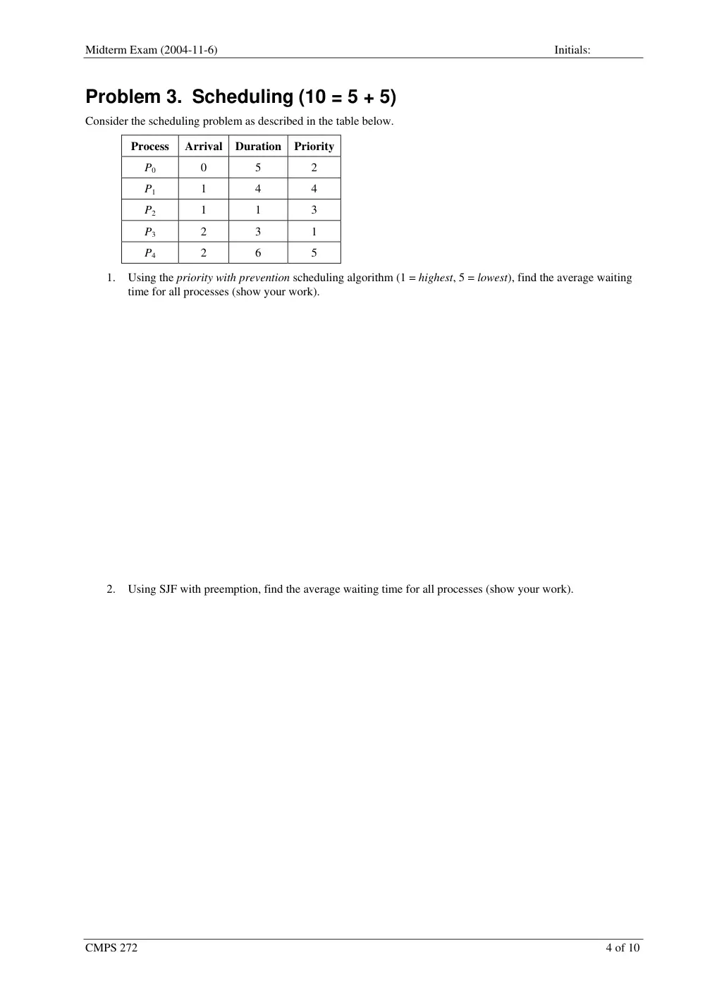 CMPS 272 Midterm, Fall 2005, page 4