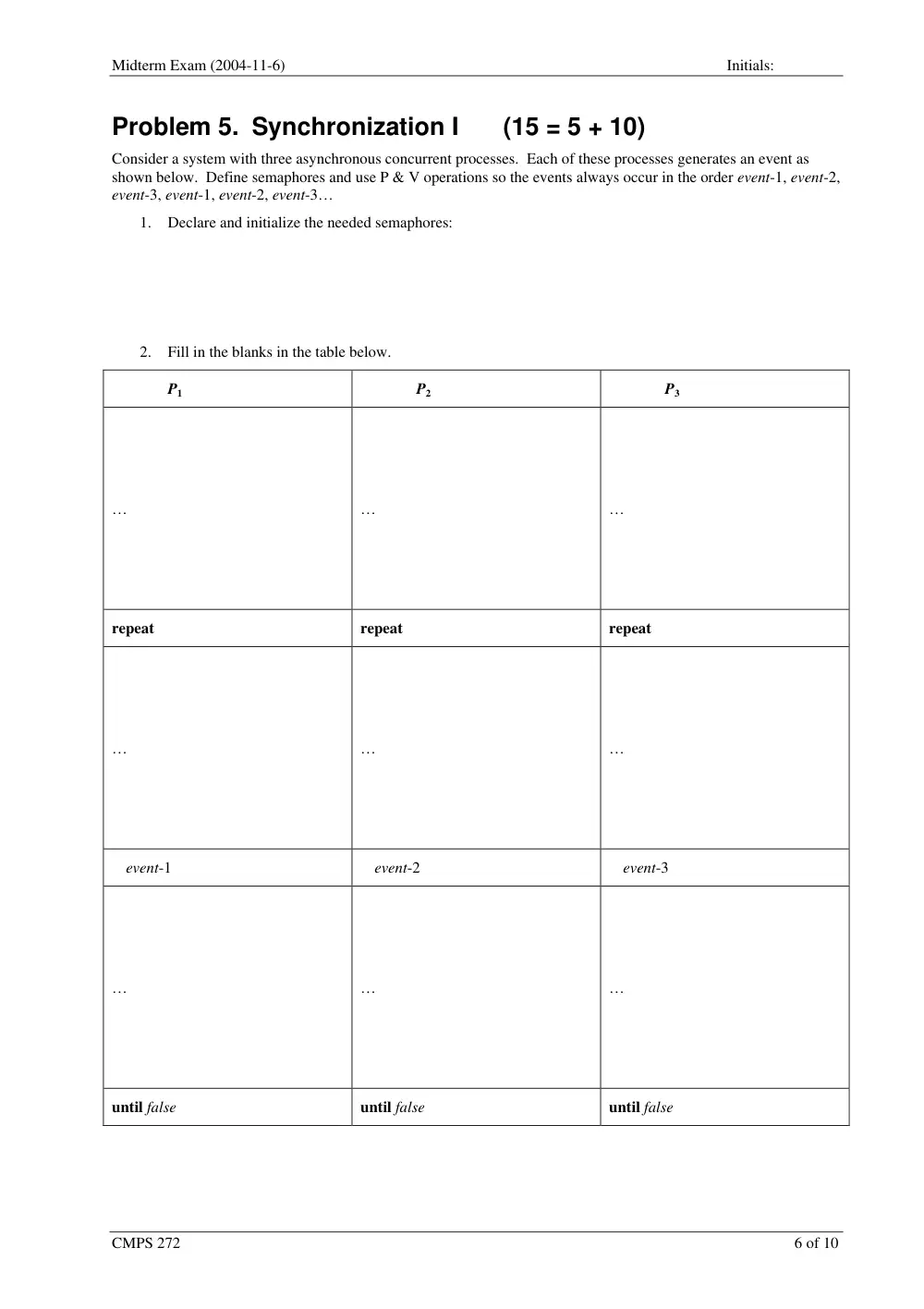 CMPS 272 Midterm, Fall 2005, page 6
