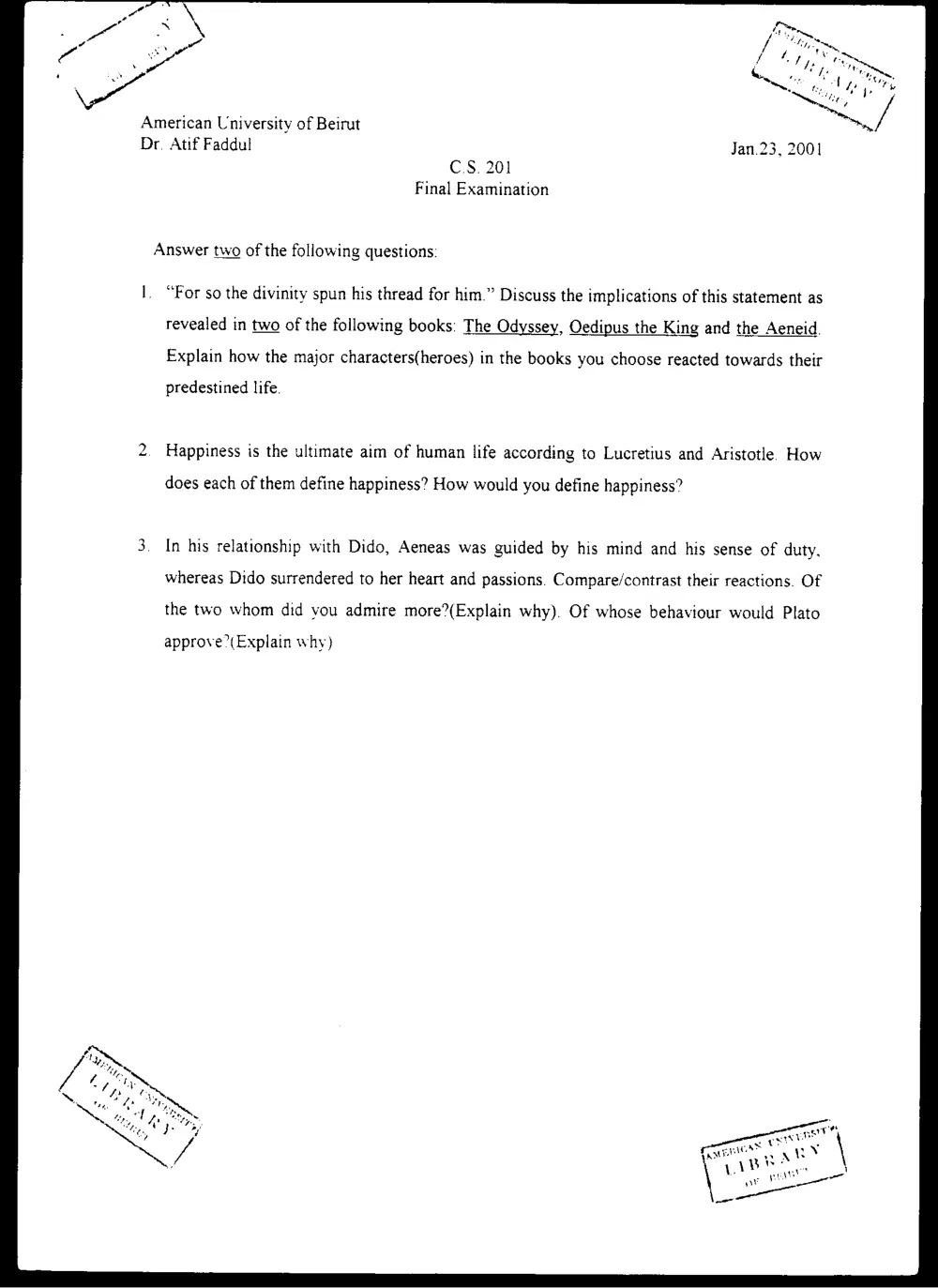 CVSP 201 Final, Fall 2000, page 1