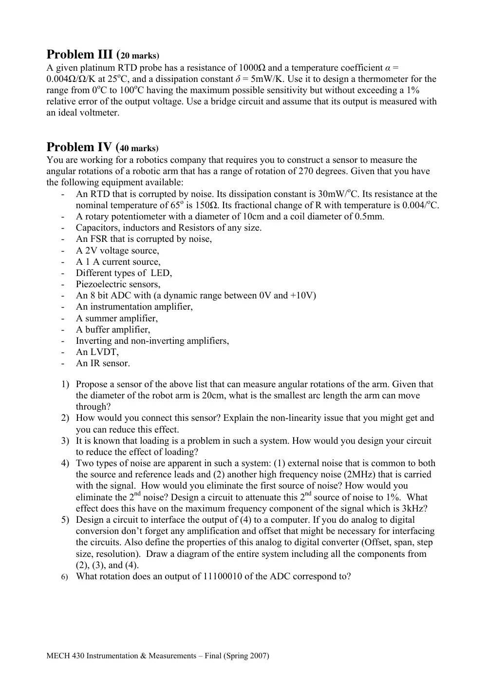 MECH 430 Final, Spring 2007, page 3