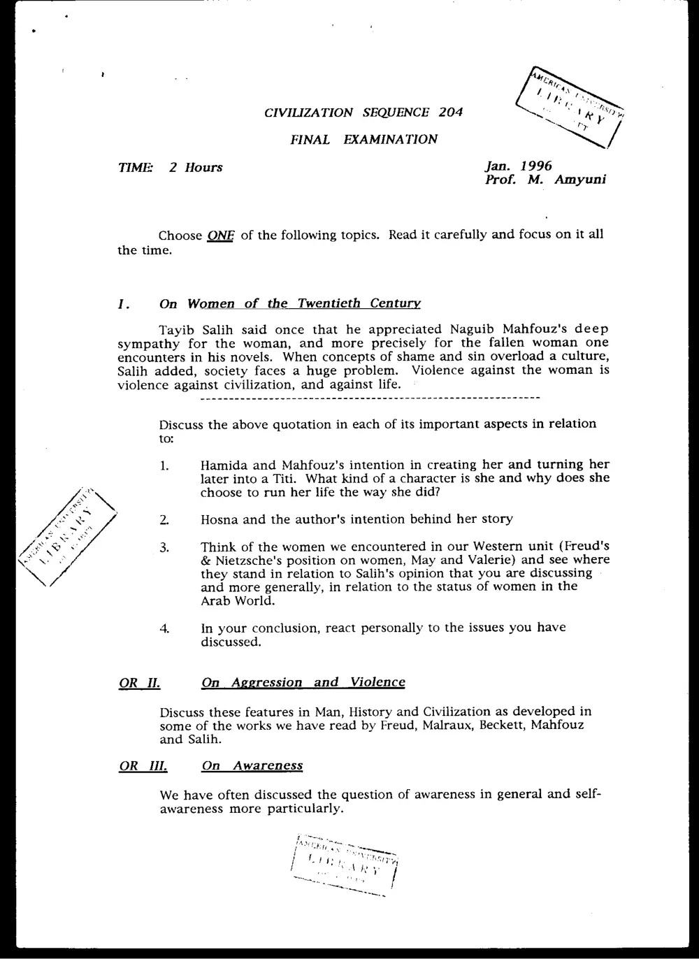 CVSP 204 Final, Fall 1995, page 1