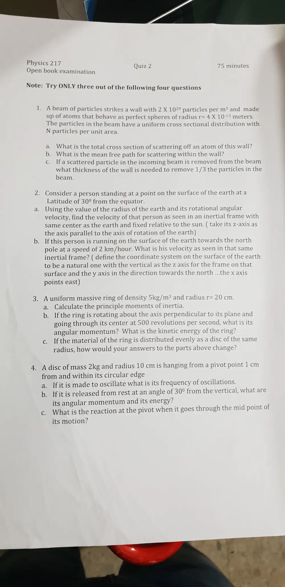 PHYS 217 Exam 2, Fall 2018, page 1