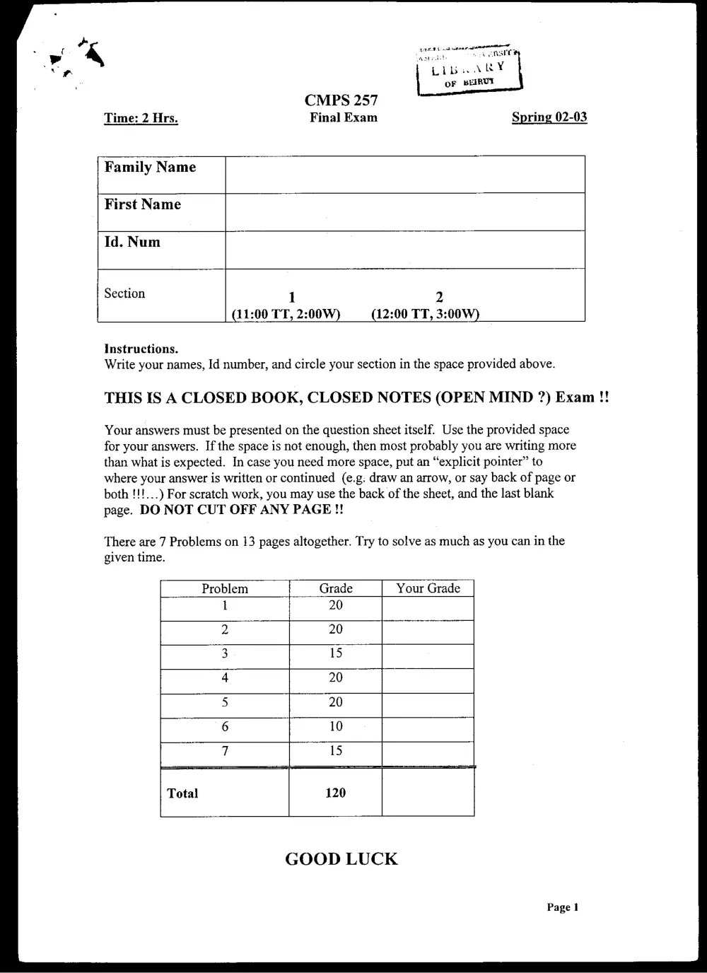 CMPS 257 Final, Spring 2003, page 1