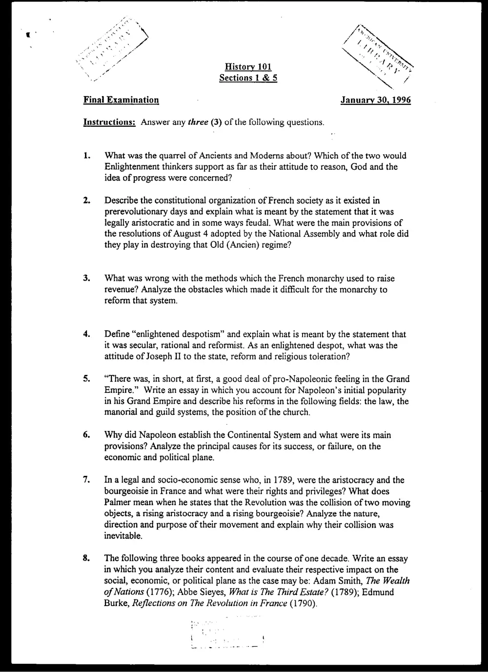 HIST 101 Final, Fall 1995, page 1