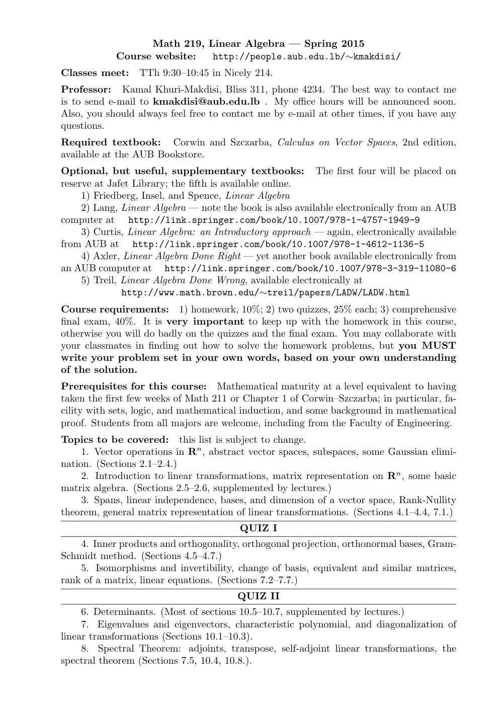 MATH 219 Syllabus, Spring 2015, page 1