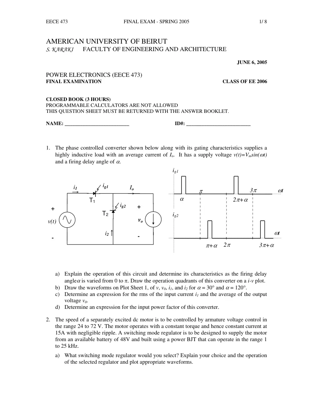 EECE 473 Final, Spring 2005, page 1